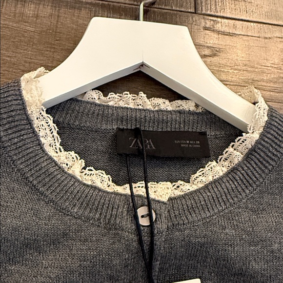 NWT ZARA LACE TRIM KNIT CARDIGAN SIZE M - Picture 11 of 15
